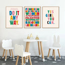 Yes Girl You Can Motivational Quote Canvas Painting Rainbow Prints Poster Kids Positive Pride Colorful Wall Art Office Decor