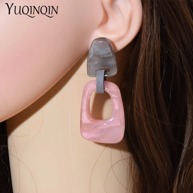 New Korean Acrylic Long Dangling Earrings for Women Trending Jewelry Big Geometric Resin Drop Earring Vintage Brincos for Girls