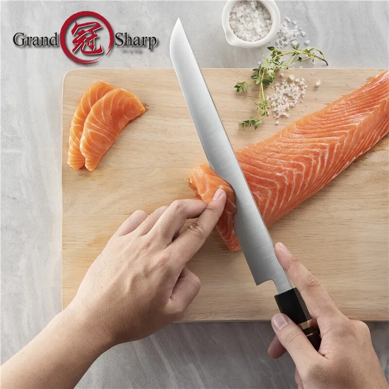 GRANDSHARP Professional Filleting Knife Japanese Sakimaru Blade 10.6 Inch Chef Knife 8cr18mov Stainless Steel Wooden Gift Box