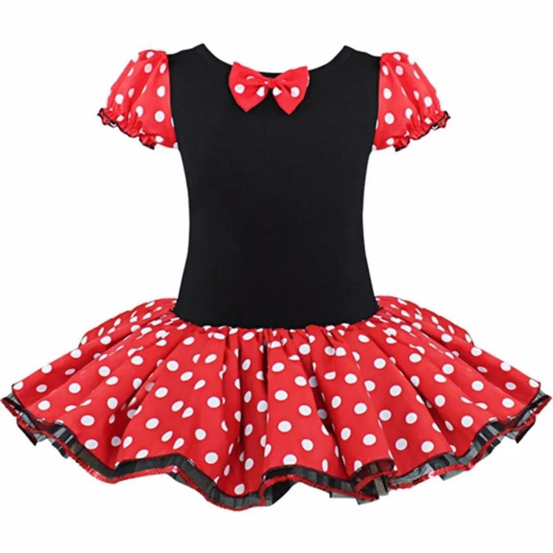 Disney New Girl Minnie Dot Bubble Sleeve Tutu Dress Halloween Christmas Sweet and Cute Ballet Dress with Hair Hoops