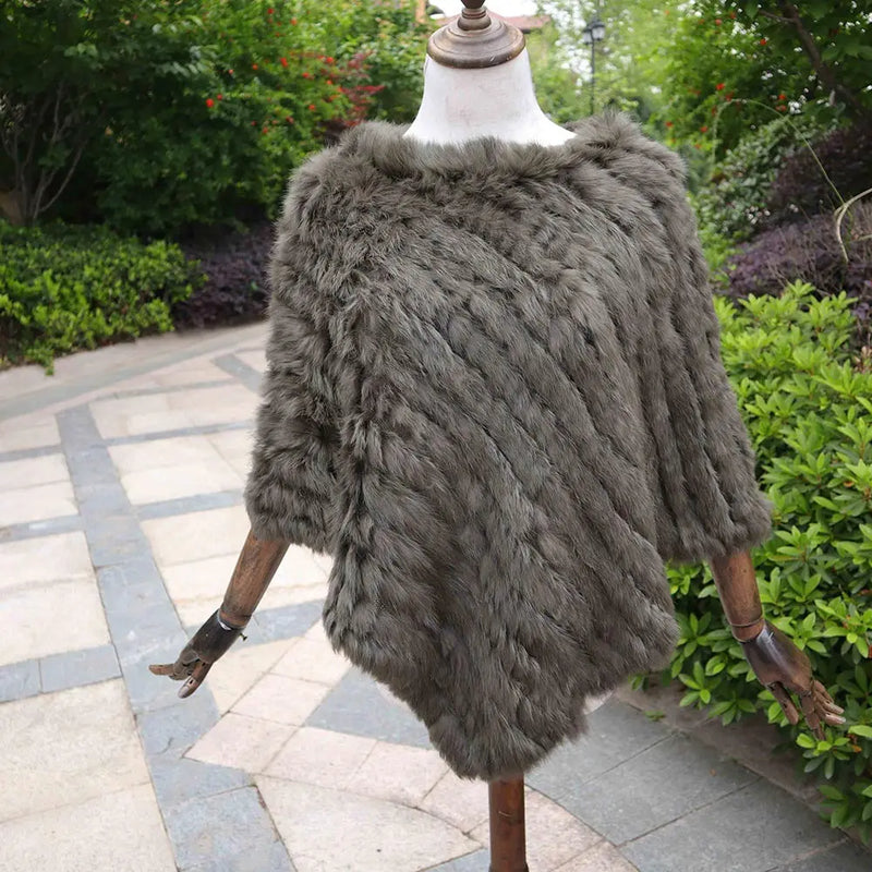 ZDFURS * Winter Hot Sale Knitted Natural rabbit fur Poncho Fashion Rabbit Fur Shawl Genuine Rabbit Fur warps Women  Fur Poncho