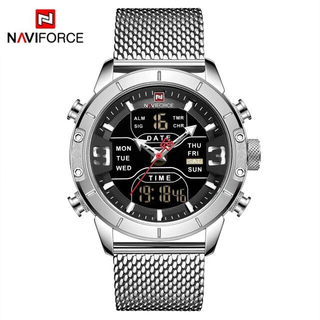 NAVIFORCE Men's Watches Top Brand Luxury Sports Watch For Men Quartz LED Digital Dual Clock Male Full Steel Military Wrist Watch