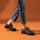 BeauToday Brogue Shoes Women Genuine Cow Leather Wintip Round Toe Cross-Tied Thick Sole Ladies Derby Shoes Handmade 21839