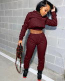 Herbst Winter Buchstaben-Print Dicke Trainingsanzug Damen Jogging Femme Sweatshirts Crop Top mit Hose Sweatsuits Zweiteiliger Anzug Outfits