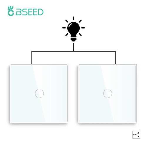 BSEED 2er-Pack Lichtschalter Wandschalter Touchschalter 1-fach 2-Wege LED Sensor Gehärtetes Glas Interrupter EU Standard Blaue Hintergrundbeleuchtung 240V