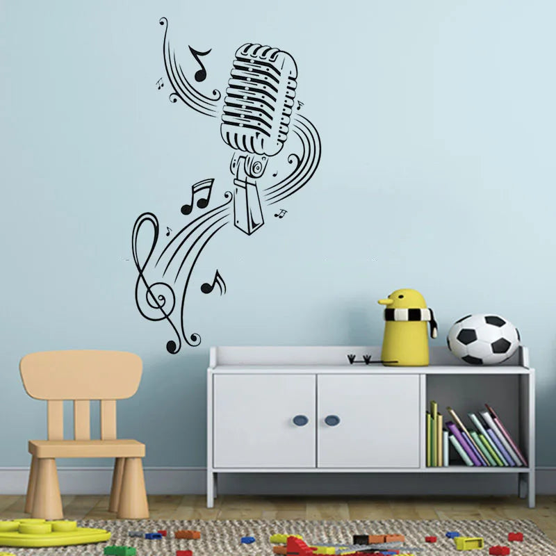 Vinyl Wall Decal Microphone MIC Music Musical Notes Art Interior Decor Stickers Bedroom Music Room KTV Cool  Mural Decoration
