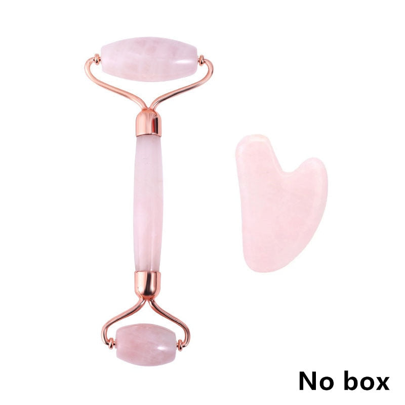 Rose Quartz Roller Massager Tool Natural Stone Facial Massager Jade Roller Microneedle Roller Jade Spatula Skin Care Kit Box