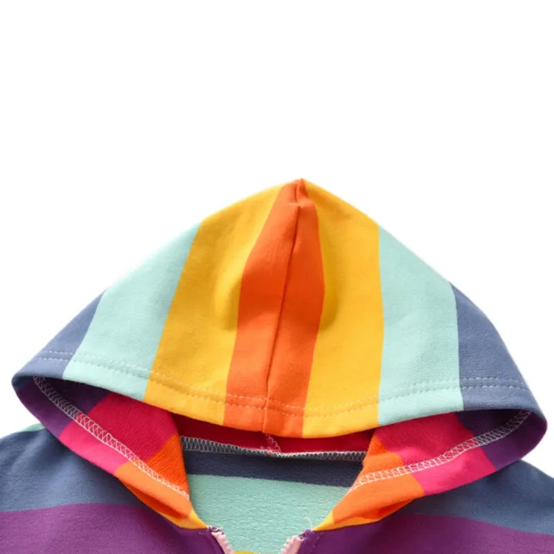 Autumn Baby Girls Hoodie Jacket Kids Sweater Shirt Rainbow Stripe Long Sleeve T-Shirt Children Tops Zipper Sweatshirt Child Coat