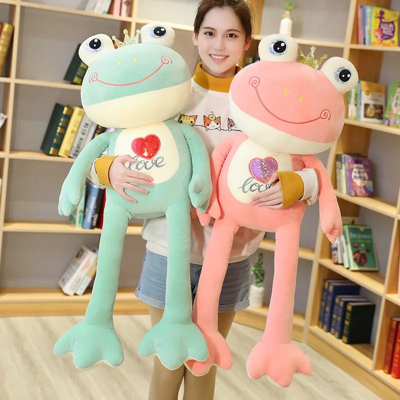 35cm-100cm Crown Frog Long Legs Plush Toy Soft Stuffed Cartoon Animal Smile Frog Doll Baby Toys Kids Girls Birthday Gifts