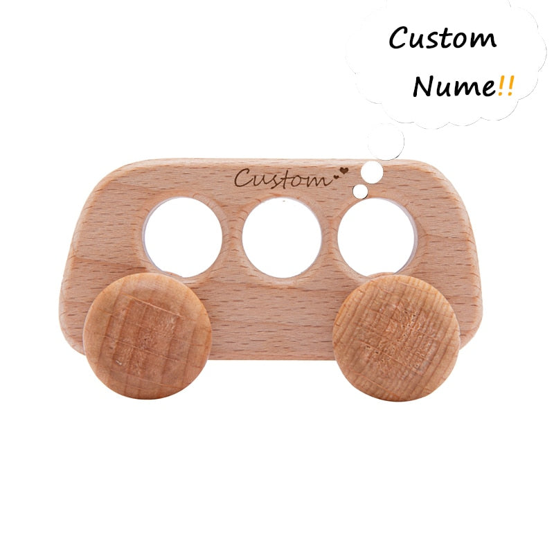 4Pcs Custom Wooden Toys Montessori Educational Beech Wood Car Children Cartoon Car Toy Baby Wood Gift For 2-6 Years Old Kids