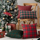Inyahome Christmas Plaid Decorative Throw Pillow Covers Scottish Tartan Cushion Case for Farmhouse Home Holiday Decor Red Green