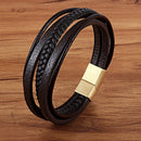 TYO Stainless Steel Top Quality Jewelry Male Black/Brwon Leather Bracelet Men Braided Multilayer Fashion Punk Wholesale