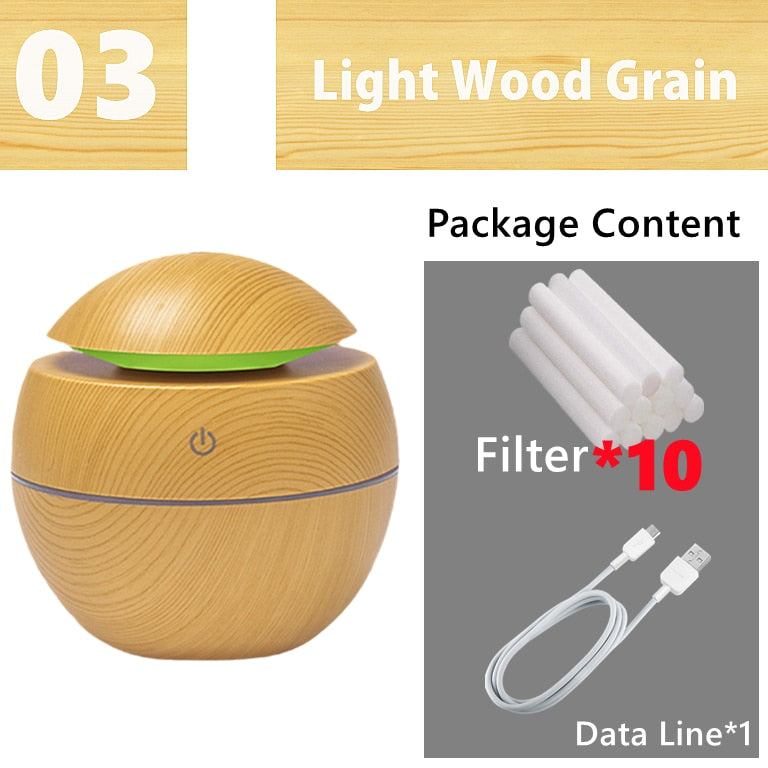 Mini Air Humidifier Ultrasonic USB Aroma Diffuser Wood Grain LED Night Light Electric Essential Oil Diffuser Aromatherapy Home