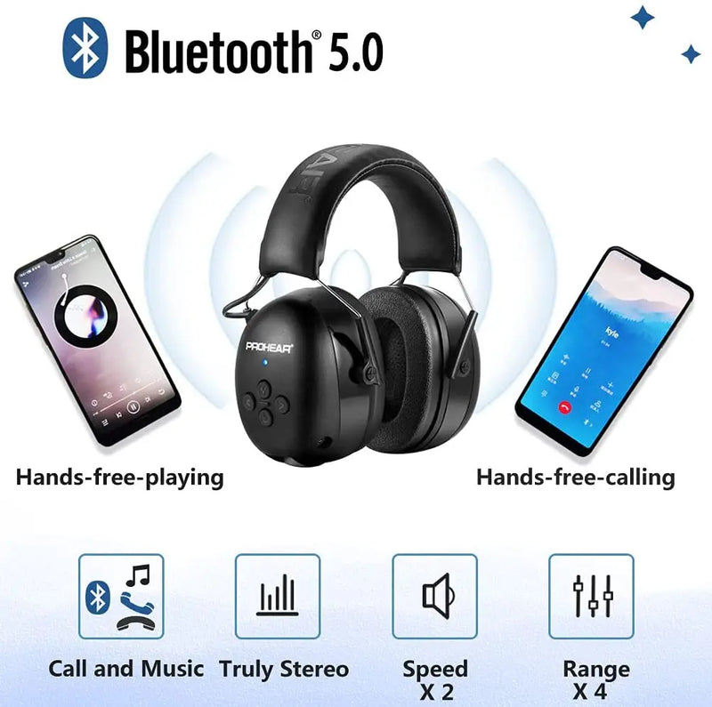 ZOHAN Electronic Headphone 5.0 Bluetooth Earmuffs Hearing Protection Headphones for Music Safety Noise Reduction Charging