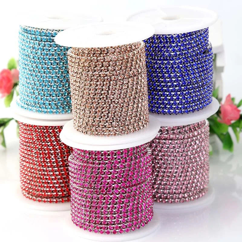 1 Yard Clothes Rhinestone Chain Silver Claw Sewing On Crystal Glass Cup Chain Rhinestone Trim DIY Garment Bags decorations