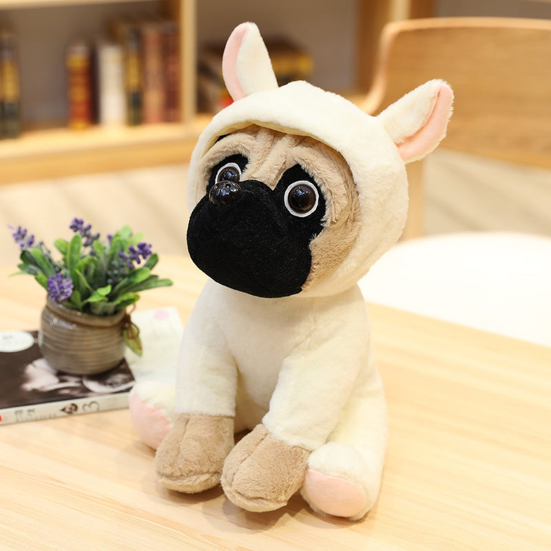 20/35cm PUG Dog Cute Animal Dogs Cos Cosplay Dinosaur Rabbit Elephant Lion Sheep Leopar Stuffed Dolls Kids Birthday X-mas Gifts
