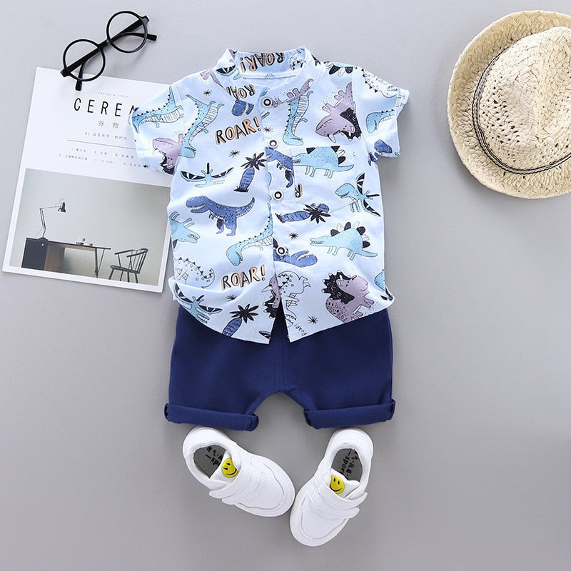 New Fashion Summer Baby Boys Girls Clothes Infant Cartoon Dinosaur Print T-shirt Shorts 2pcs/sets Kids Suits Children&