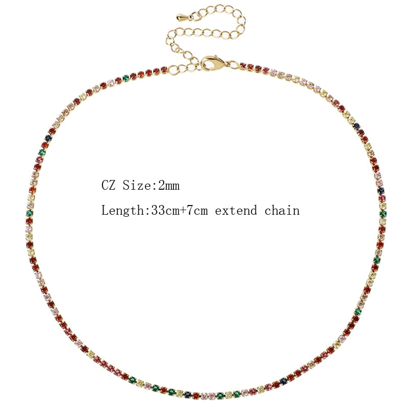 Sexy Short Sparking Rainbow Tennis Chain Chocker Necklace With AAA+ CZ Fashion Personality Women Collar Jewellery bijoux femme