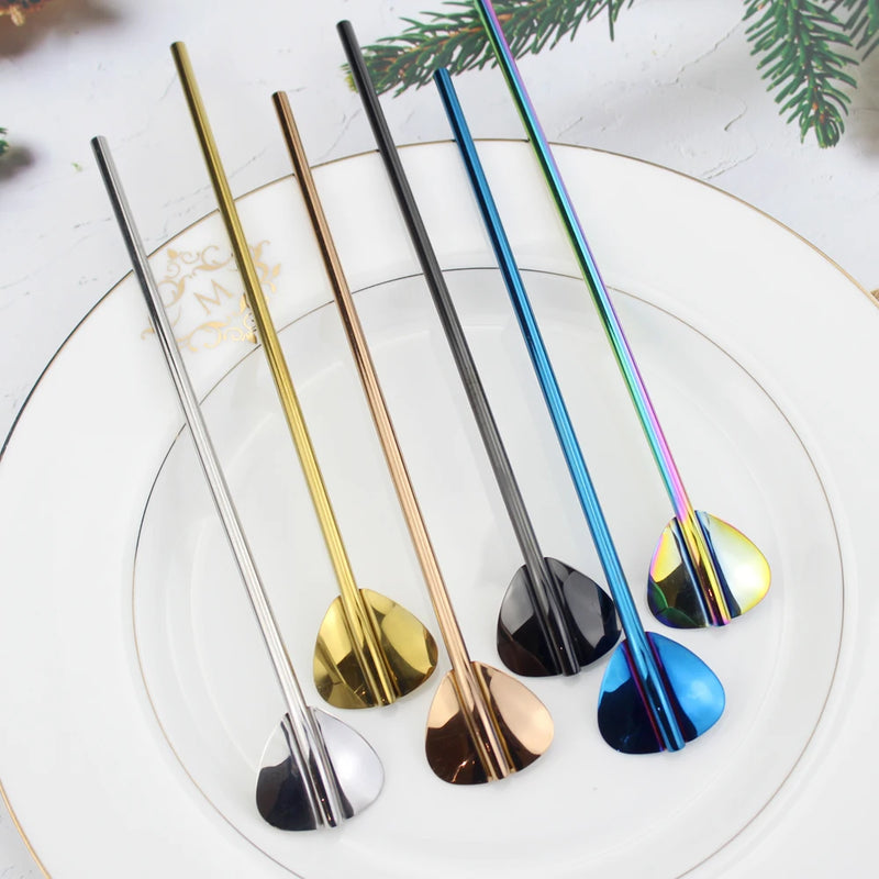 LUCF New Creative Long Drinking Straw with Ice Spoon 304 Stainless Steel Reusable Colorful Metal Straws Coffee Stirring Spoons