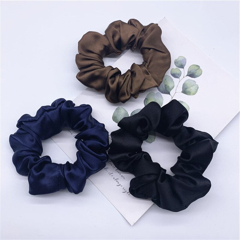 100% Pure Silk Hair Scrunchie Width 3.5cm Hair Ties Band Girls Ponytail Holder Luxurious Colors Sold by one pack of 3pcs