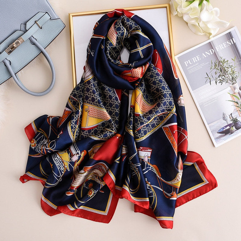 180*90cm Luxury Brand Spring Autumn New Silk Scarf Women Shawl Fashion Soft Poncho Chiffon Hijab Foulard Muffler Bandanna Pareo