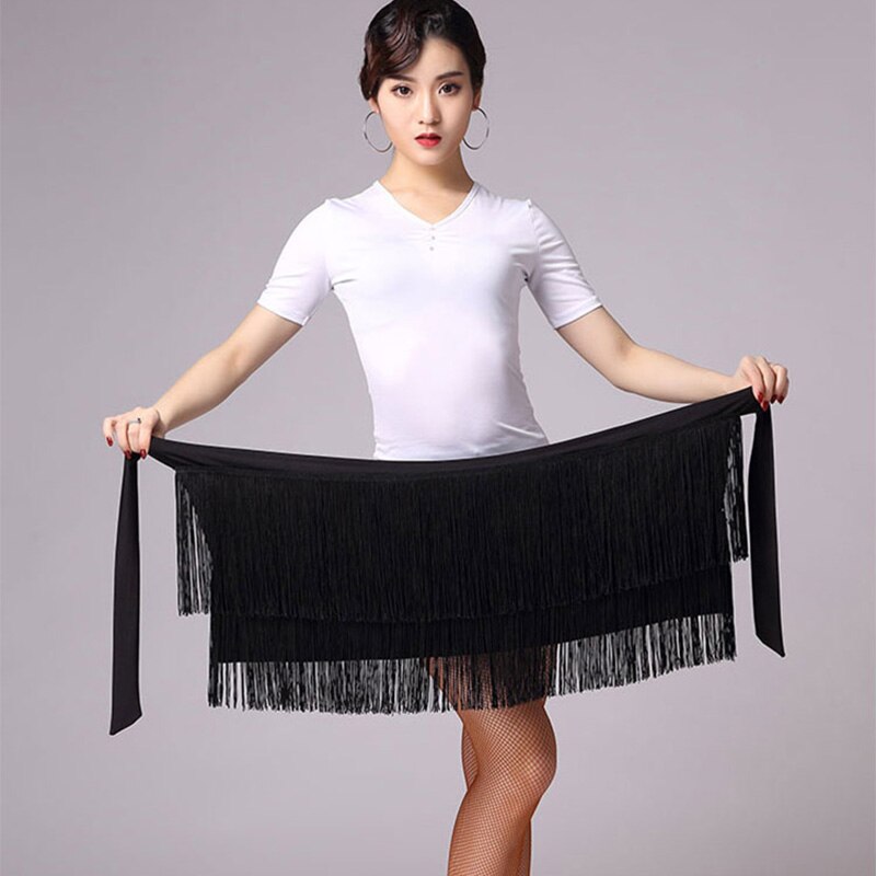 Latin Dance Skirt For Women Black Red Color Tassel Hip Scarf Latin Dancing Skirt Adult Wrap Rumba Latin Dress