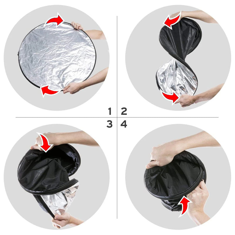 24" 60cm 5in1 Reflector Photography Collapsible Portable Light Diffuser Round Reflector For Photo Multi Color Silvery Black
