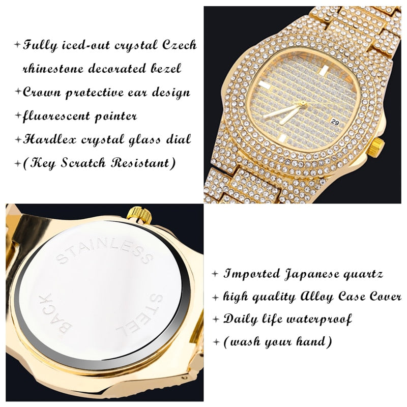 TOPGRILLZ Brand Iced Watch Quartz Gold Color HIP HOP Watches With Micropave CZ Stainless Steel Watch Clock relogio