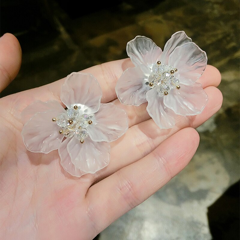 AENSOA Korea Hyperbole White Transparent Flower Earrings for Women 2022 New Cute Sweet Acrylic Big Floral Earring Trendy Jewelry