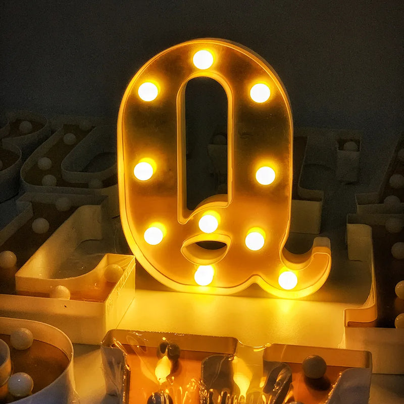 Golden Letter Alphabet LED Lights Luminous Number Lamp Battery Night Light for Home Wedding Birthday Christmas Party Decoration