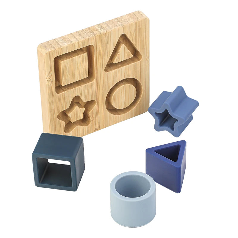 Cute Silicone Building Block Wooden Geometric Nature Teether Silicone Soft Block Folding Educational Memory Stacking toy Gifts