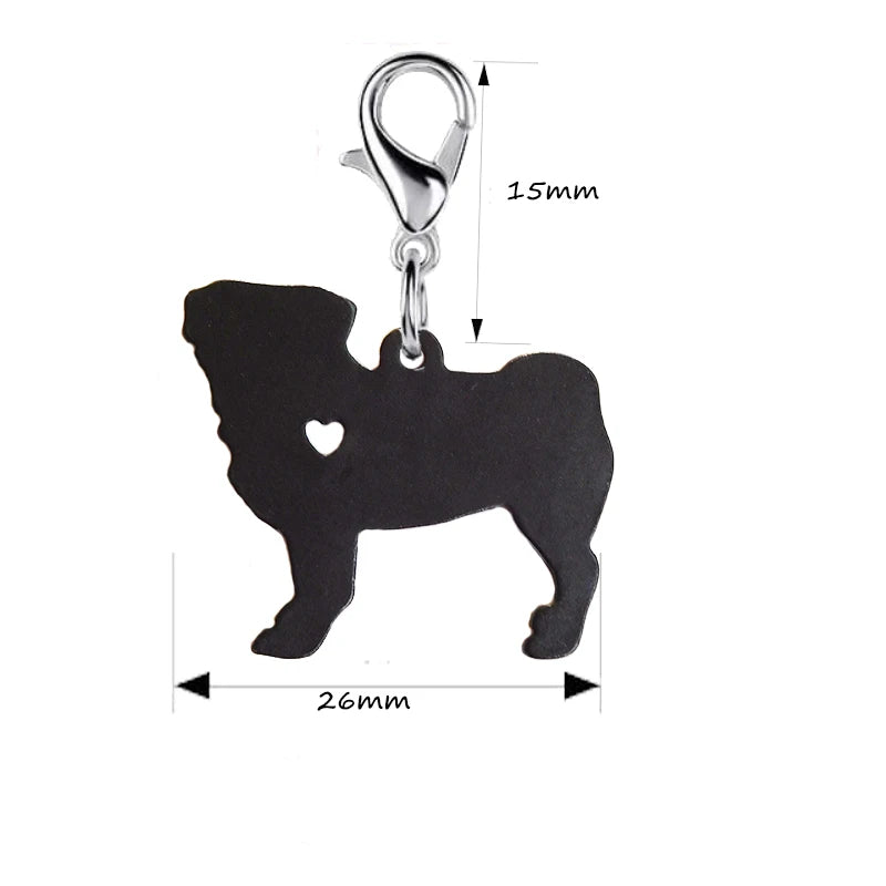 Pug Black dog Key chain with 11mm  plating lobster clasp drawing effect fashion jewelry Keychains accessories for women