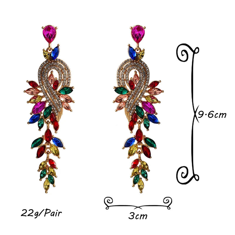 New Style Long Classic Colorful Crystal Dangle Drop Earrings High-Quality Vintage Pendant Metal Jewelry Accessories For Women