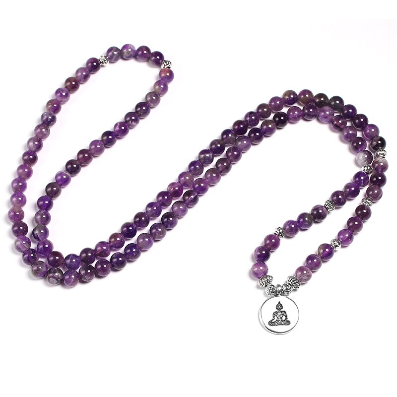 Natural Purple Crystal Amethysts Bracelet 6mm Beads Necklace Yoga 108 Mala Stone Bracelet for Women Lotus Energy Jewelry