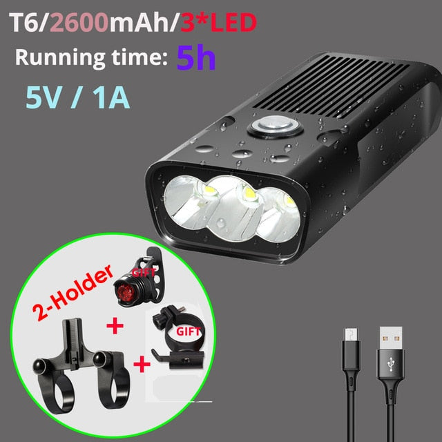 5200mAh MTB Bike Front Light Bicycle Light 2 Holder Mount T6/L2 LED Flashlight Power Bank Bike with Taillight Gift Waterproof