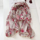 2021 Fashion Autumn Women Viscose Scarf Floral Pom Pom Tassel Beach Hijab Shawls and Wraps Female Foulards Echarpe Muslim Hijab