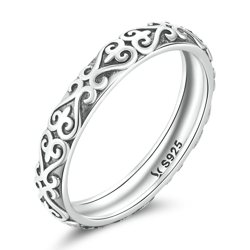 Bamoer Vintage 925 Sterling Silver Embossed Vintage Pattern Ring for Women Simple Silver Ring Fine Jewelry Luxury Brand Gift