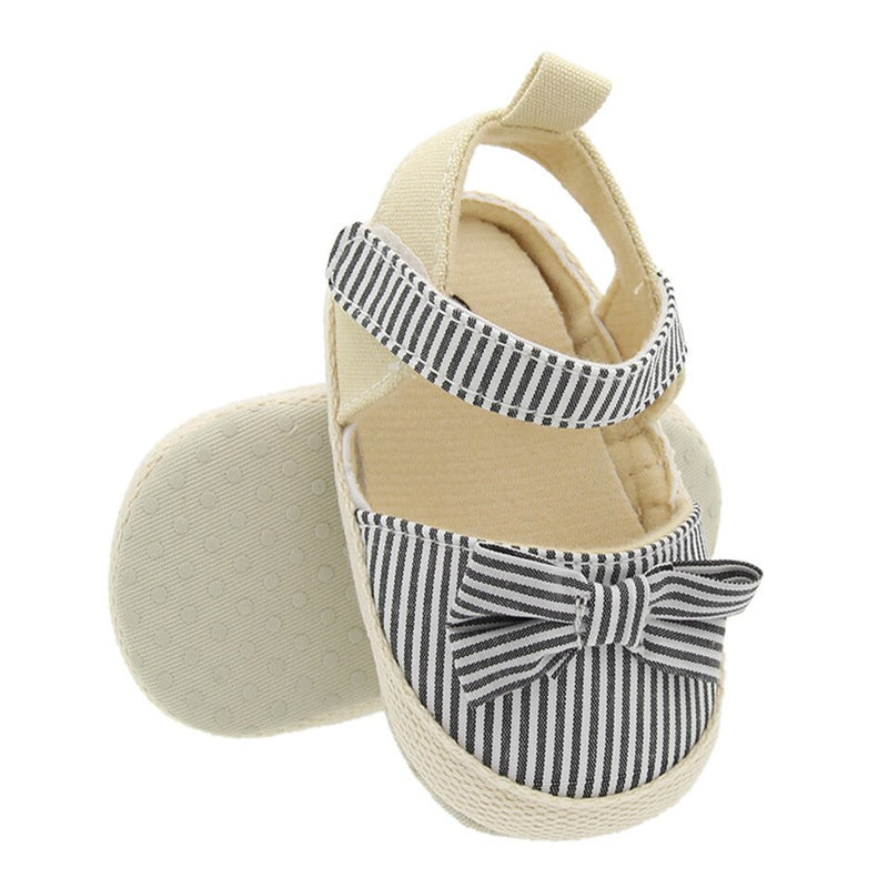 2023 Children Summer Shoes Newborn Infant Baby Girl Soft Crib Shoes Infants Anti-slip Sneaker Striped Bow Prewalker 0-18M