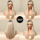 GEMMA Ombre Braun Blond Lange Glatte Synthetische Perücken mit Pony Cosplay Perücke für Frauen Hochtemperatur Natürliche Falsche Haare