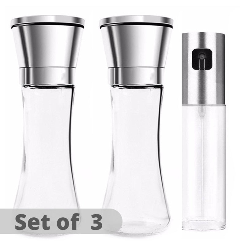 Salt and Pepper Grinder with Olive Oil Sprayer Set of 3 for Cooking, BBQ, Kitchen Baking