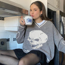 Darlingaga Harajuku Skull Print Y2K Loose Autumn Winter Sweater Women Pullovers Casual Knitwear Jumpers 2023 Korean Sweaters New