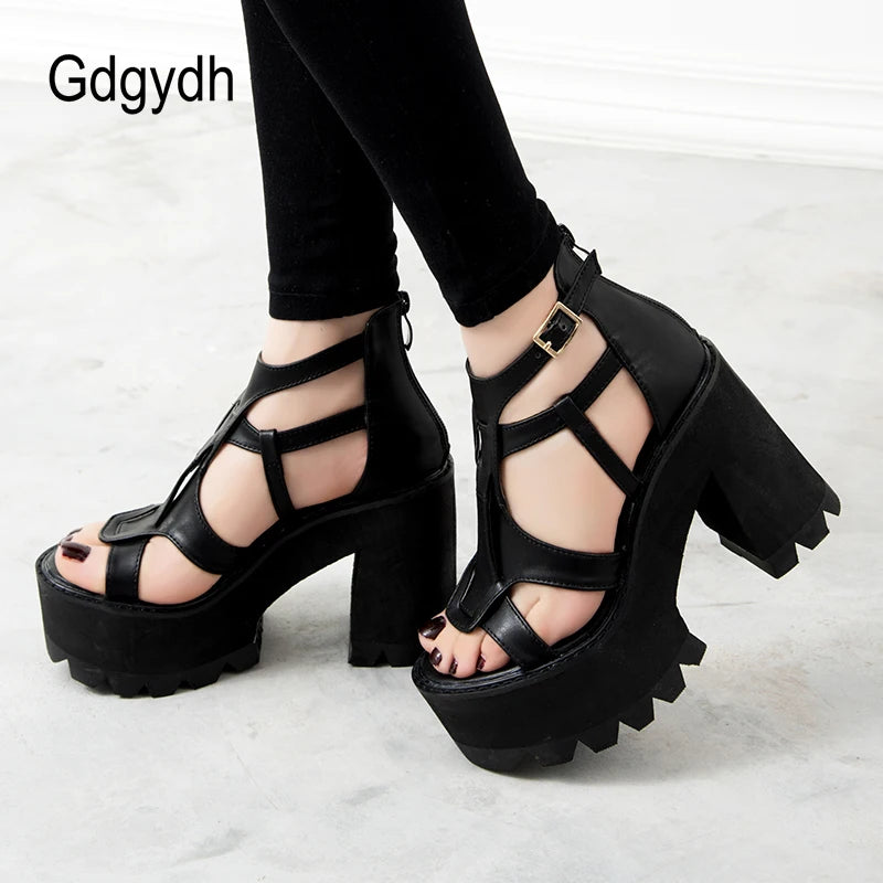 Gdgydh Rome Gladiator Women Shoes New Summer Sandals Thick Bottom Hollow Out Ankle Strap Comfortable Party Sandals Top Quality
