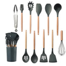 The Atelier | Non-Stick Silicone Kitchen Utensil Set with Wooden Handles