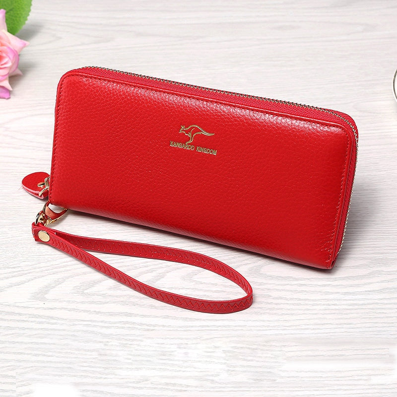 KANGAROO KINGDOM fashion women wallets genuine leather long zipper wallet brand female clutch purse