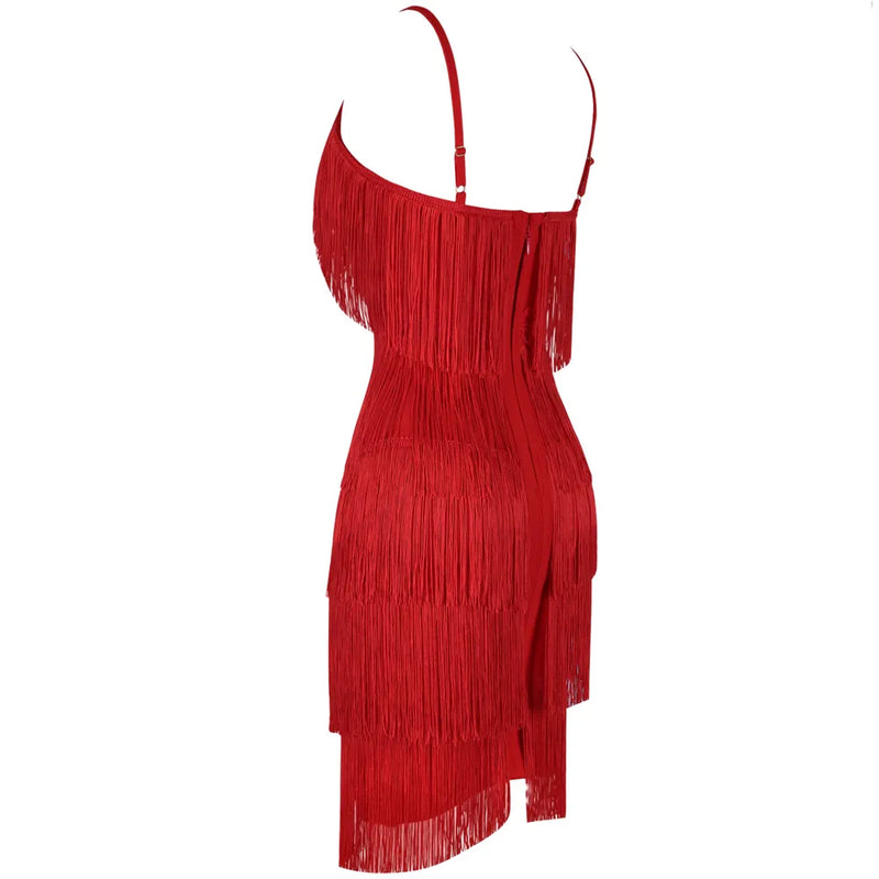 Ocstrade Bandage Dress 2021 Summer Red Party Dress Evening Luxury Women Tassel Fringed Black Sexy Bodycon Dress Club Outfits