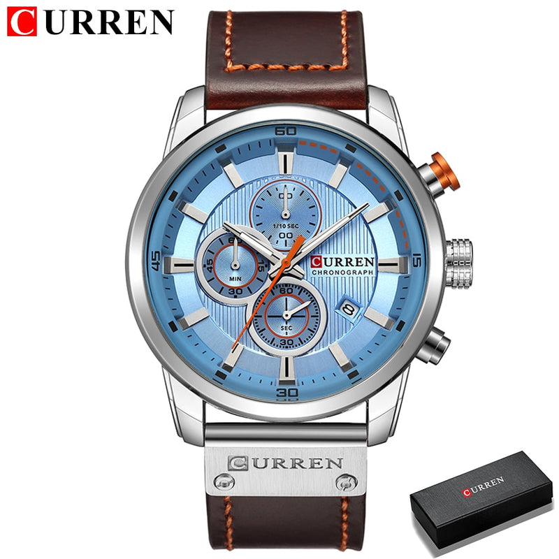 New Watches Men Luxury Brand CURREN Chronograph Men Sport Watches High Quality Leather Strap Quartz Wristwatch Relogio Masculino