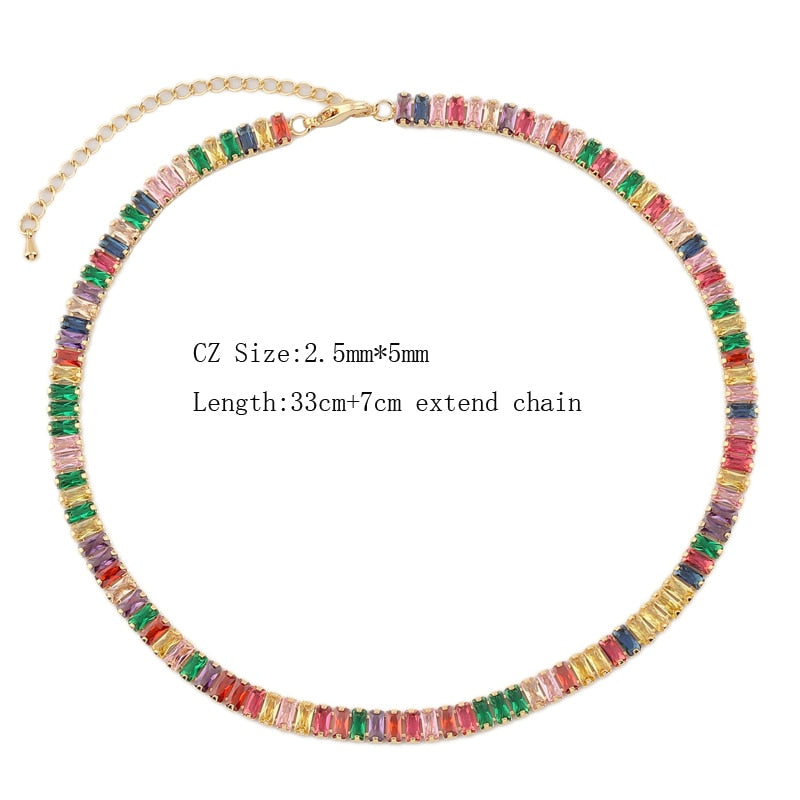 Sexy Short Sparking Rainbow Tennis Chain Chocker Necklace With AAA+ CZ Fashion Personality Women Collar Jewellery bijoux femme