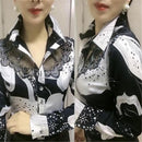 Long-sleeved Female Bottoming Shirts Women's Spring Summer Foreign Hot Drill Lace Stitching Chiffon Shirt Floral Mesh Top Blouse