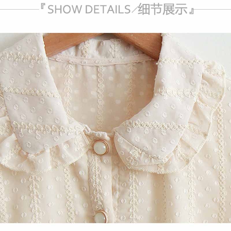 Doll Collar Sweet Chiffon Shirts Women Blouses 2023 Autumn Long Sleeve Fashion Dot Shirt Blusas Ladies Casual Tops 3XL 10351