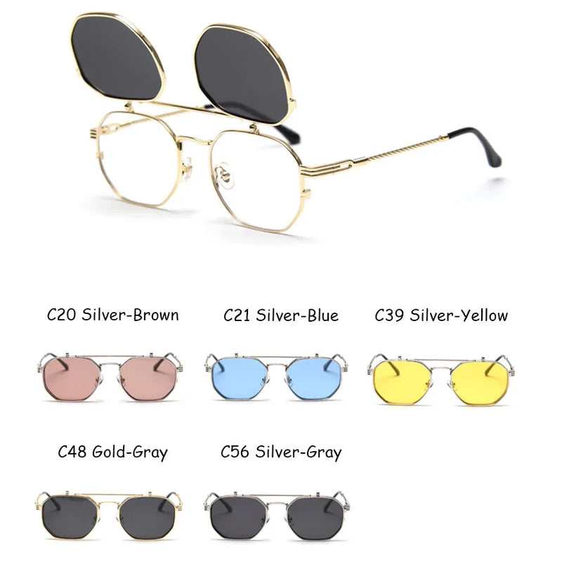 mimiyou Polarized Polygon Flips Up Sunglasses Women Vintage Punk Sunglasses Men Sun Glasses Women Brand UV400 Eyeglasses Shades